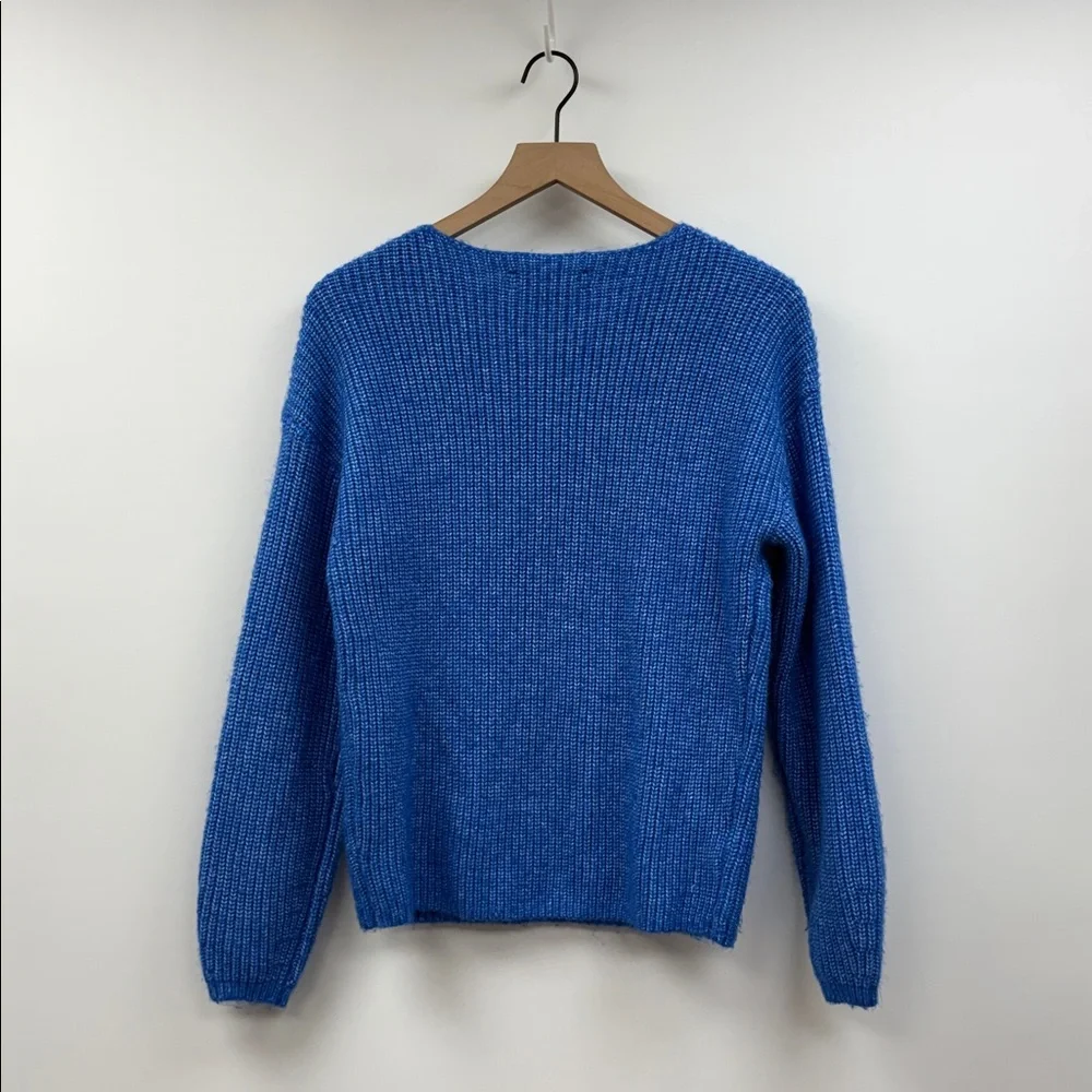 Ann Taylor LOFT Chunky Knit Boatneck Relaxed Pullover Sweater Blue Medium Petite - Picture 4 of 7